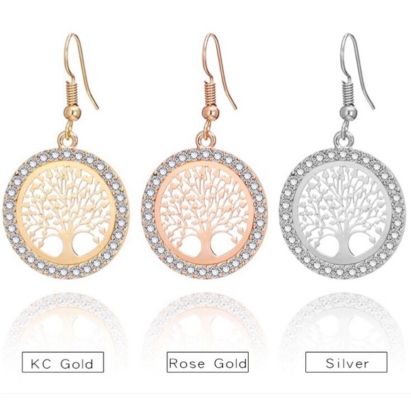 Crystal Tree of Life Round Drop Earrings - Picture 2 of 7